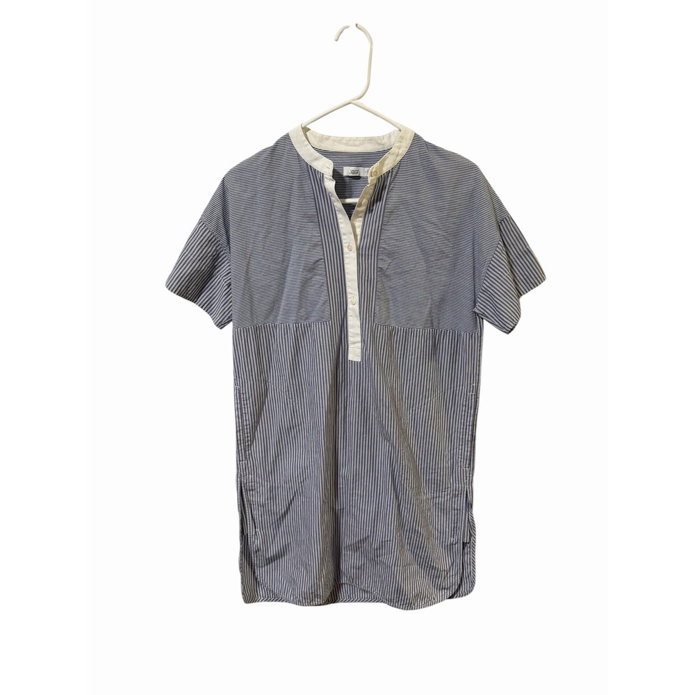 Vince Size 0 Mandarin Collar Popover Shirt Dress Blue Striped